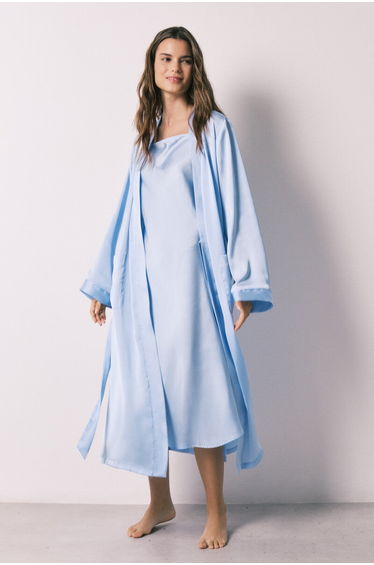 Blue satin midi robe