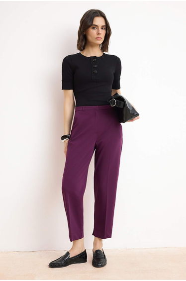 Plum Premium Satin Surface Cigarette Fabric Trousers