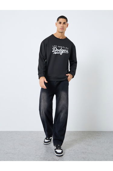 Men Black Graphic Dodgers Pullover Sweatshirt