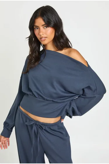 Soft Touch Off Shoulder Sweatshirt - slate