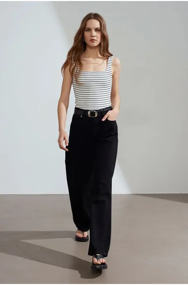 Dilvin Striped Ribbed Sleeveless Cami Blouse