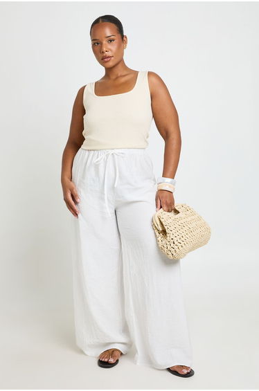 Plus Linen Look Trouser - white