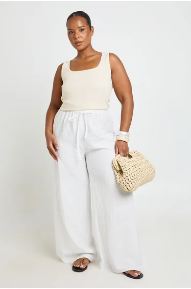 Plus Linen Look Trouser - white