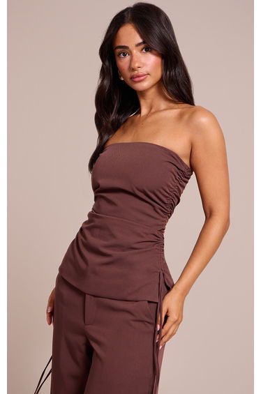 Petite Chocolate Bandeau Ruched Top