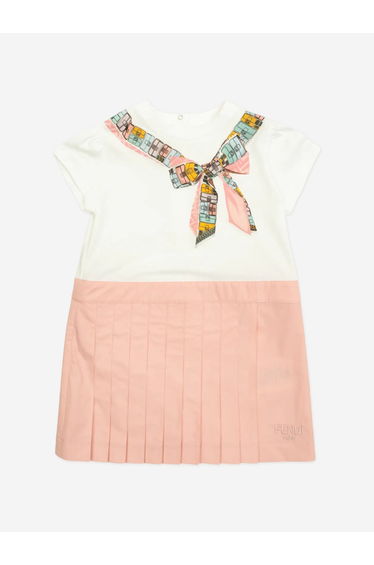 Fendi Baby Girls Trompe l'oeil Bow Print Dress in Pink