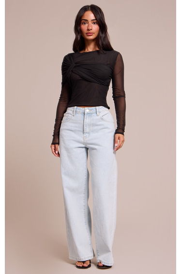 Petite Black Twist Front Detail Long Sleeve Top
