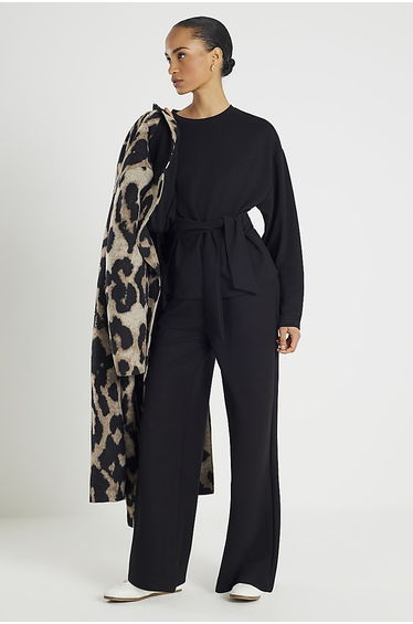 Black Premium Long Sleeve Tie Front Top