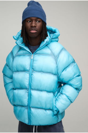 Oversized Ripstop Translucent Duvet Puffer Jacket - blue