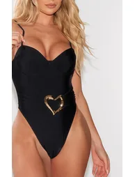 Black Heart Trim Swimsuit - 2