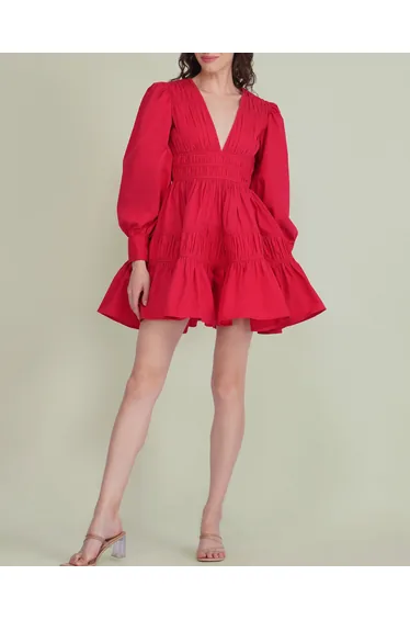 Keris Poplin Mini Dress in Red