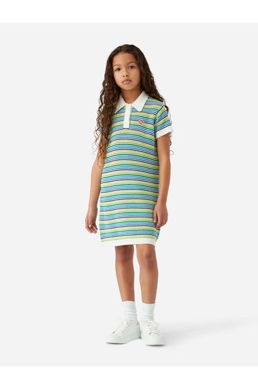 Casablanca Girls Striped Polo Dress in Green