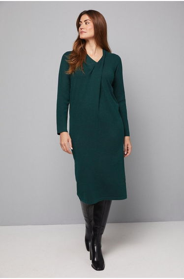Green Wrap Neck Midi Dress
