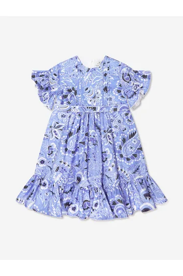 Girls Floral Paisley Dress in Blue