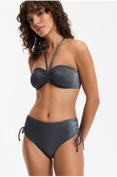 High Waist Bikini Bottoms in Mesh with Metallic Fibre