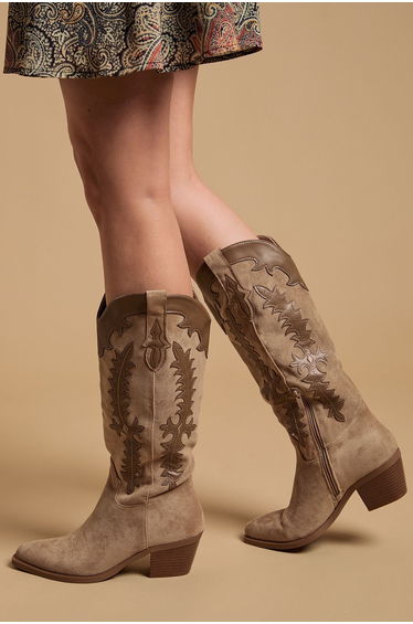 Jessie Faux Suede & Leather Western Cowboy Calf Boots