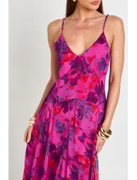 Strappy Cami Floor Sweeping Floral Maxi Dress - hot pink - 3