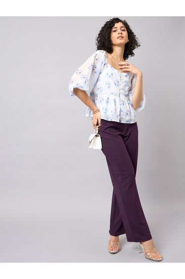 Floral Peplum Top with 3/4 Sleeves