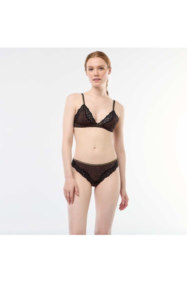 Printed Wireless Triangle Bra BROWN
