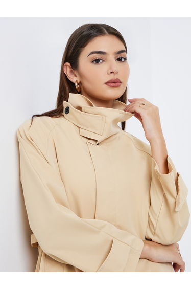 Beige Longline Utility Trench Jacket