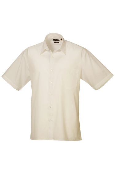 Premier Mens Short Sleeve Formal Poplin Plain Work Shirt - Natural