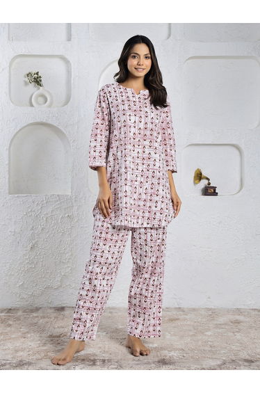 Women Pink All-Over Printed Pure Cotton Top and Pyjama Set
