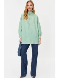 Mint Striped Comfort Fit See-through Woven Tunic - 1