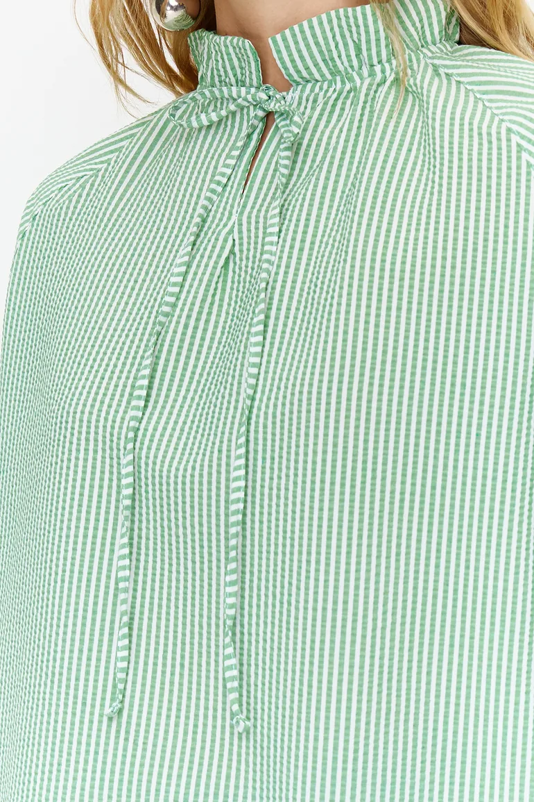 Mint Striped Comfort Fit See-through Woven Tunic - 4