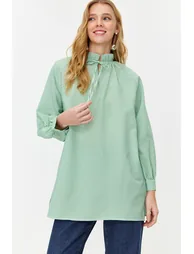 Mint Striped Comfort Fit See-through Woven Tunic - 2