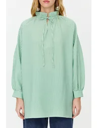 Mint Striped Comfort Fit See-through Woven Tunic - 3