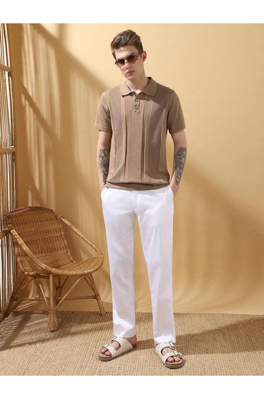 Men Brown Relaxed Fit Flat Knit Polo