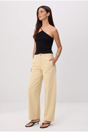 Camel Waist Detailed TENCEL™ Blend High Waist Baggy Jeans
