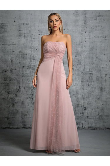 Leely Elegant Strapless Sleeveless Evening Gown