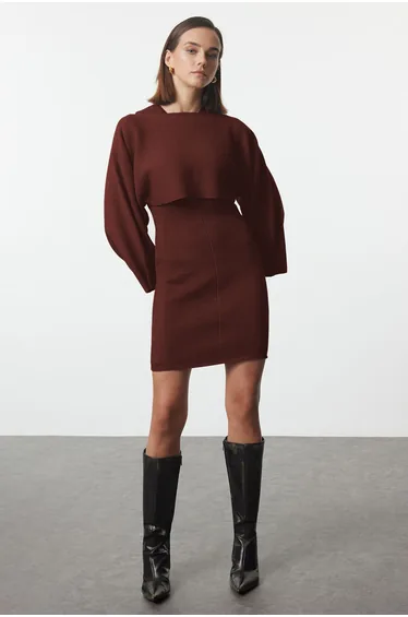 Brown Mini Knitwear Bolero-Dress Suit