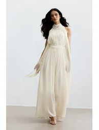 Ivy Halter Neck Sleeveless Chiffon Maxi Dress - 1