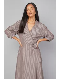 Stripe Wrap Midi Dress - 1
