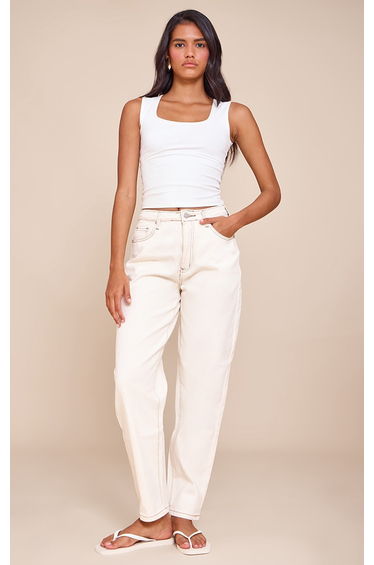 Ecru High Waist Mom Jeans