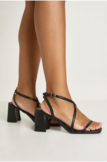 Mid Block Cross Front Strappy Heels - black