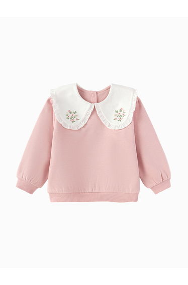 Girls' Sweatshirt with Embroidered Collar