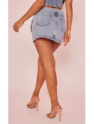 Petite Light Blue Wash Mini Pocket Front Denim Skirt - 2