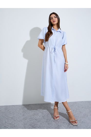 Blue Striped Shirt Midi Dress