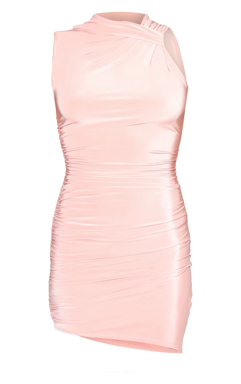 Dusty Peach Double Layer Slinky Ruched Bodycon Dress Prettylittlething :  Party Dresses : VogaCloset Oman