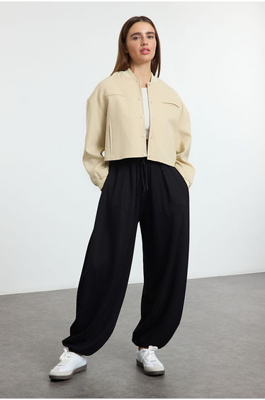 Black Soft Touch Carrot/Shalwar Pattern Flexible Knitted Sweatpants
