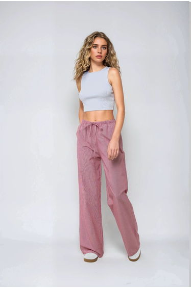 Wide Leg Plaid Cotton Pants