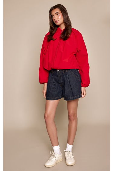 Indigo Pleat Detail Denim Mom Shorts