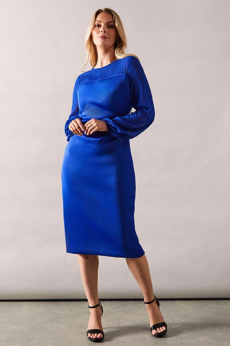 Shop Occasion Scuba Chiffon Sleeve Pencil Dress Online in Oman
