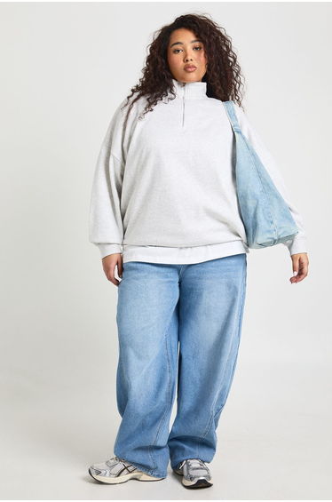 Plus Oversized Half Zip Sweatshirt - grey marl