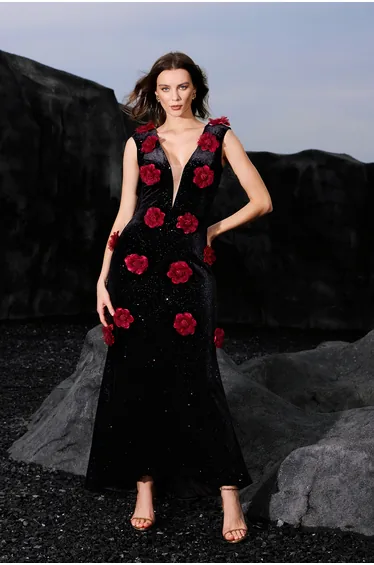 Kimivi Deep-V Sleeveless Flrs Maxi Dress