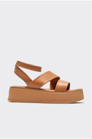 Tan Leather Women's Wedge Heel Sandals
