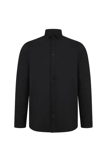 Henbury Mens Modern Long Sleeve Oxford Shirt - Black