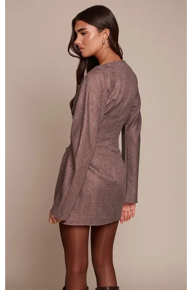 فستان بأكمام طويلة - بني